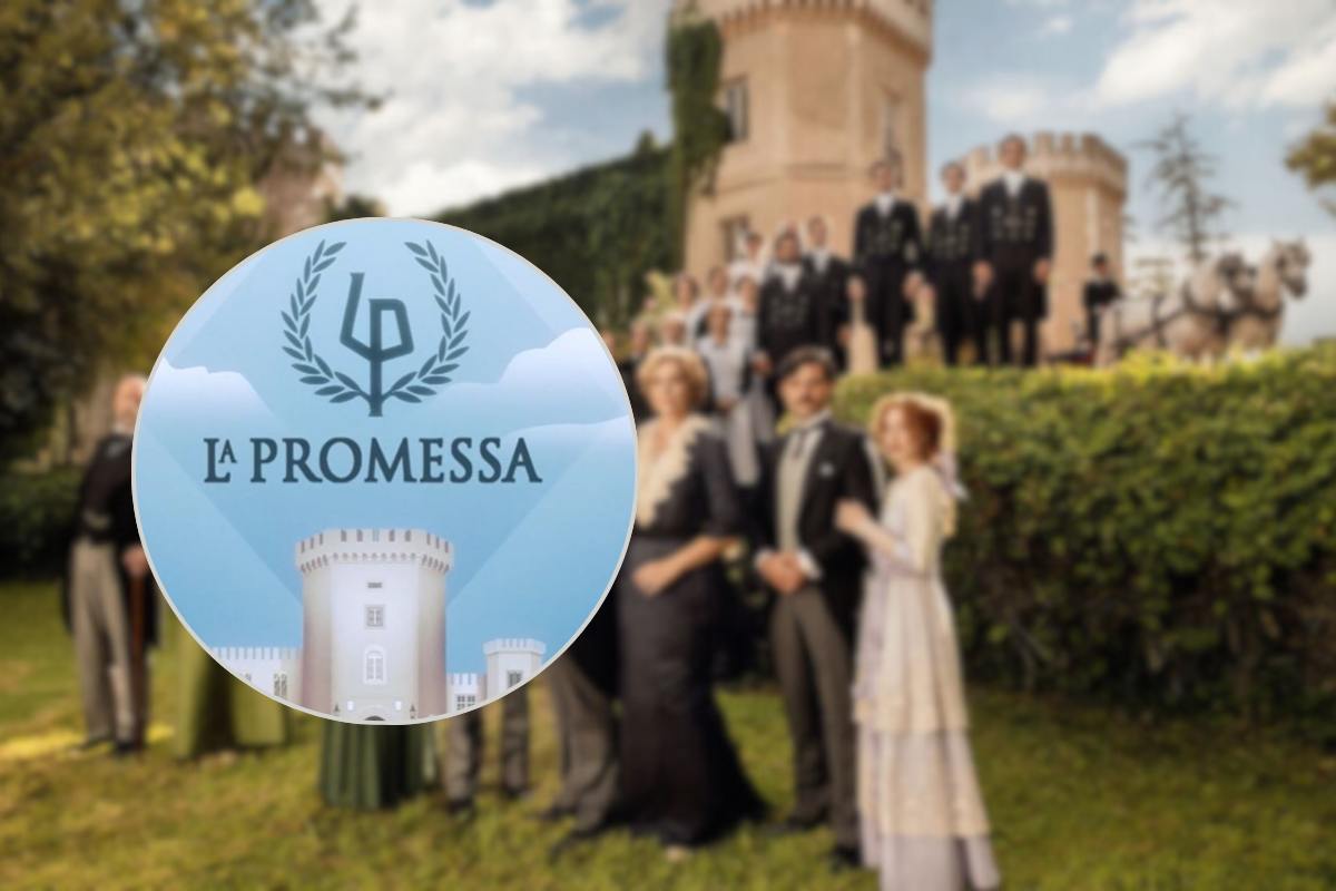 Logo La promessa con cast nello sfondo