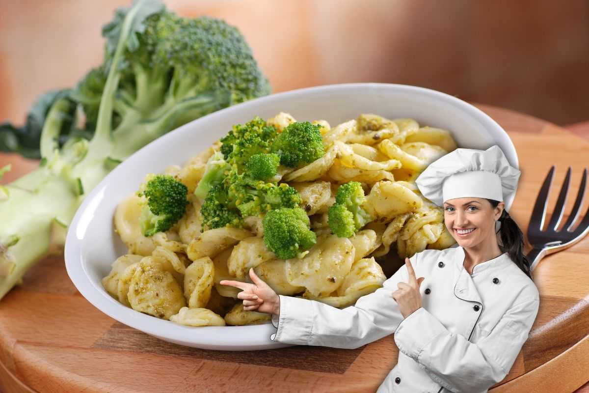 orecchiette con broccoli e donna chef 